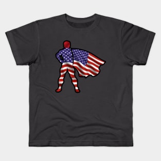 Hero of American Wearing Cape of United States Flag Representing Brave and Hope Kids T-Shirt